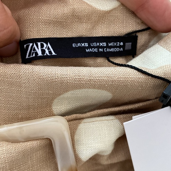 NWT Zara Linen Blend Polka Dot Midi Skirt w/ Slit - Picture 5 of 7